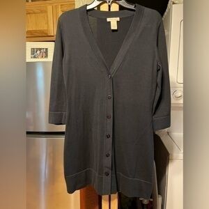 EUC Vertical Design size small black tunic cardigan, three-quarter sleeves